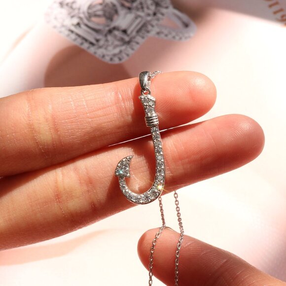 Seaborn Anchor Pendant Necklace | CZ in Platinum-Plated Sterling Silver - Picture 1 of 8